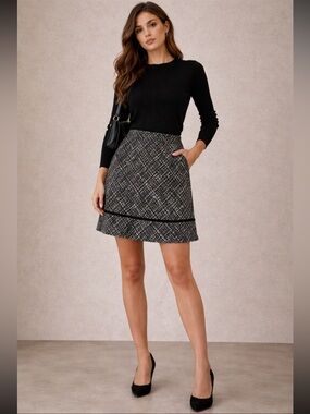 GAP Black White Tweed Mini Skirt A-Line Textured Work Skirt Size 0